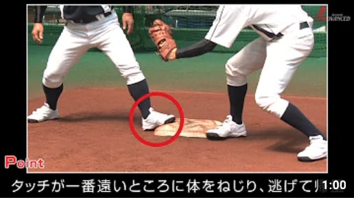 ADVANCED Baseball　一塁走者 「足から帰塁」 身体を捻って、一番遠くに。