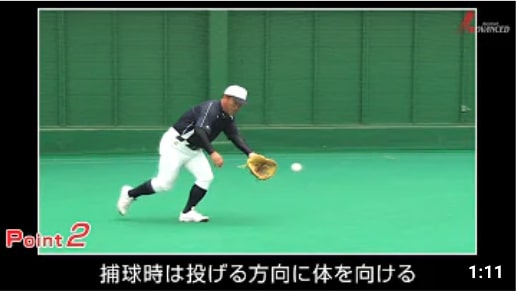 ADVANCED Baseball　外野手 「左右のゴロ捕球」 投げる方向に体を向けて捕るのが理想　関口勝己